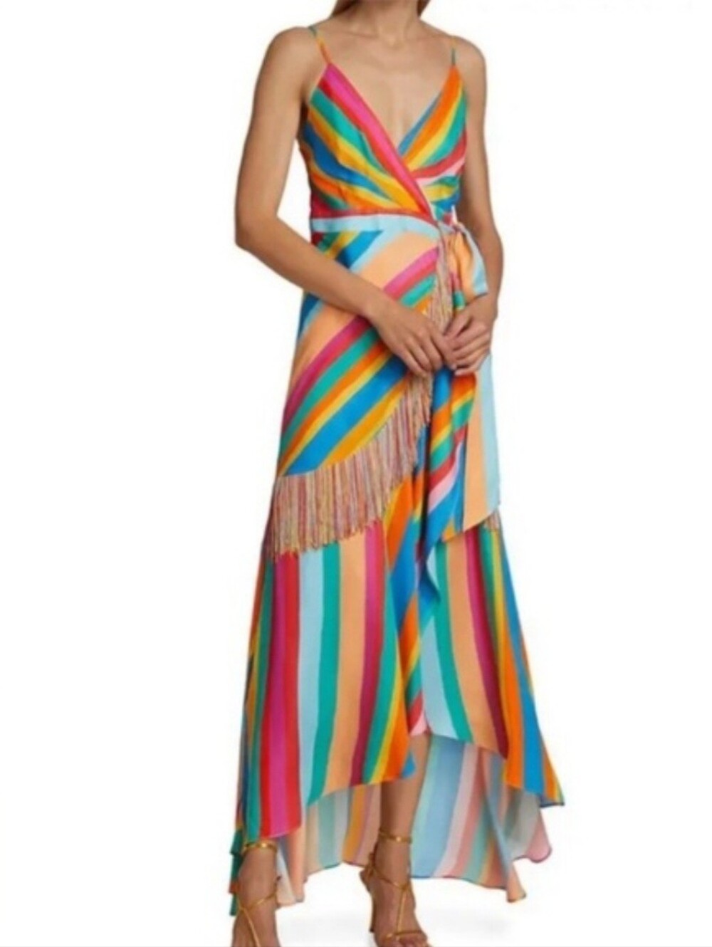 FARM Rio Multicolor Rainbow Striped Wrap Dress Size Medium